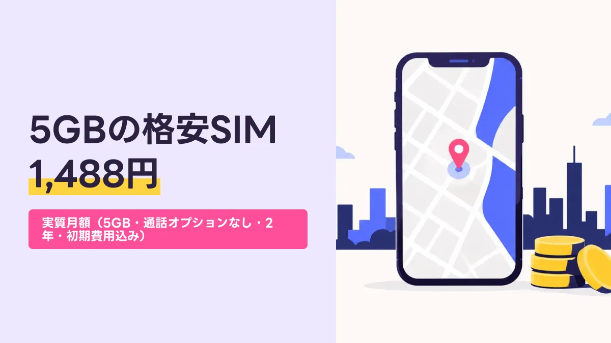 5GBの格安SIM 1,488円のキャッチ画像
