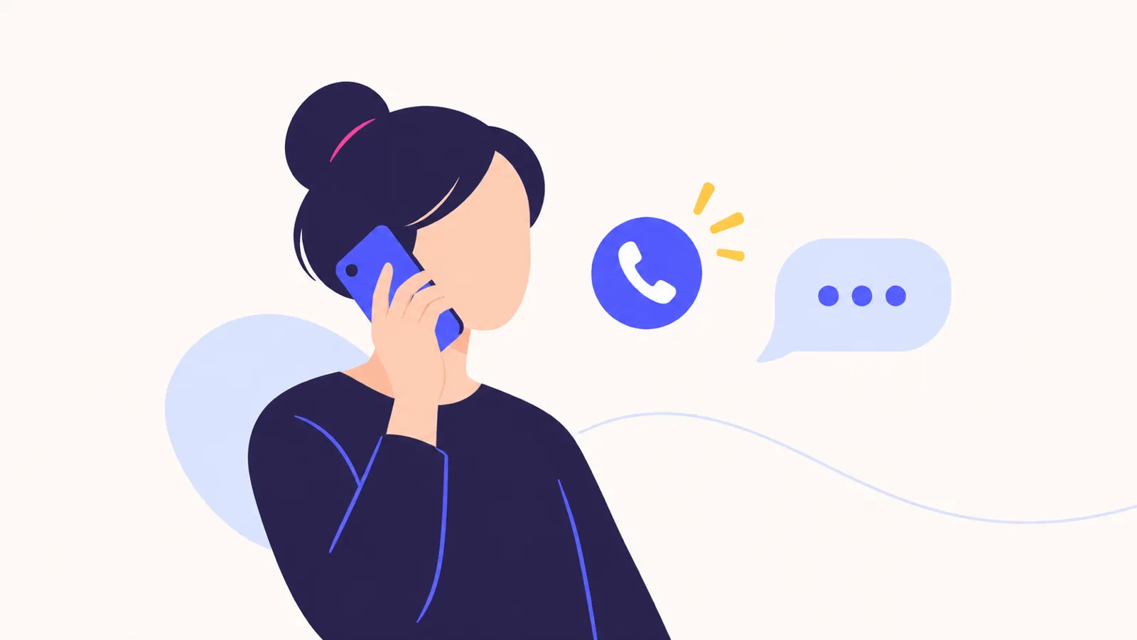 スマホを耳に当てて電話している人と、受話器の印・吹き出しの挿絵