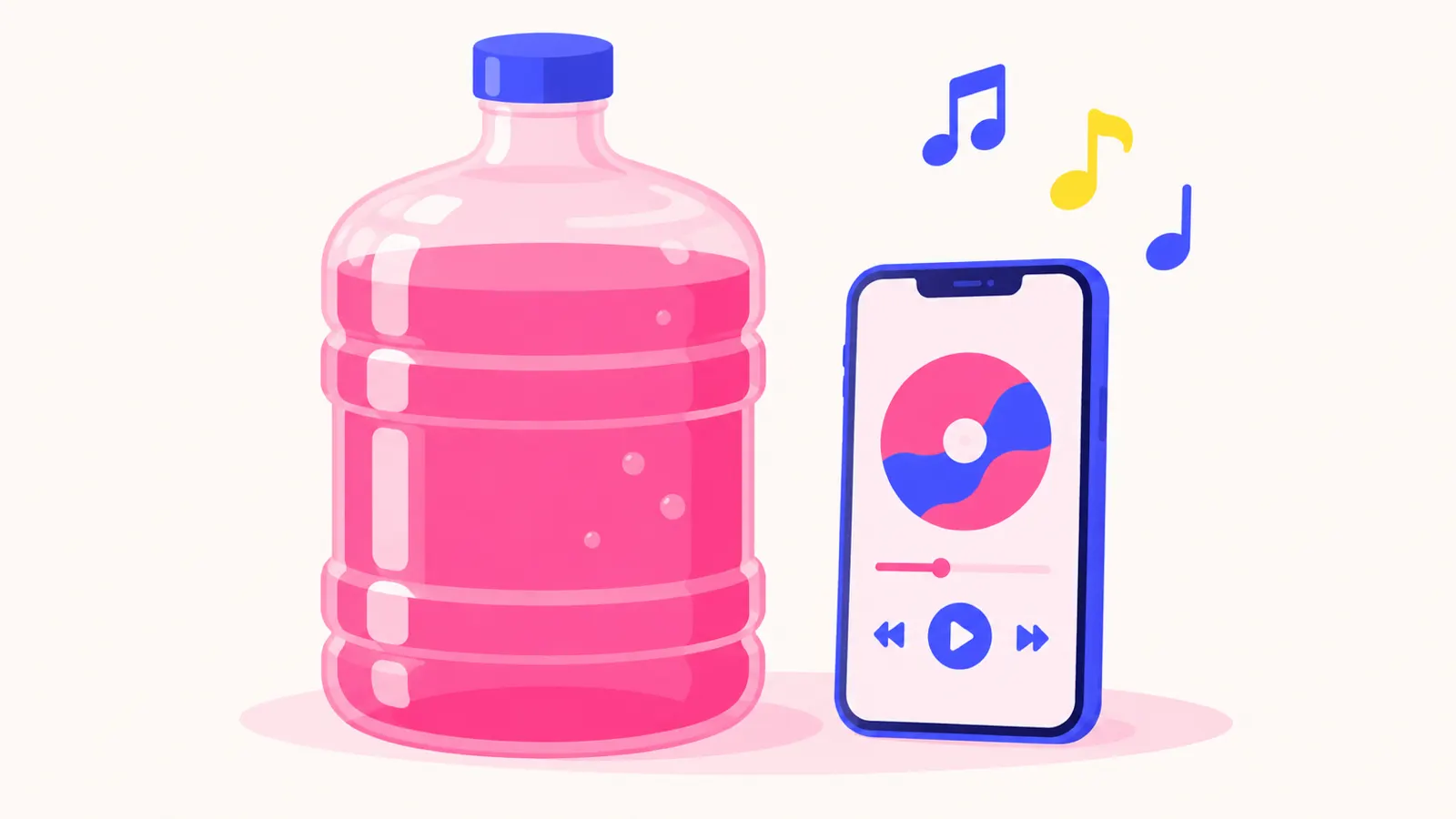 大きな水のボトルとスマートフォンを並べた挿絵。使う量で料金が決まる場面