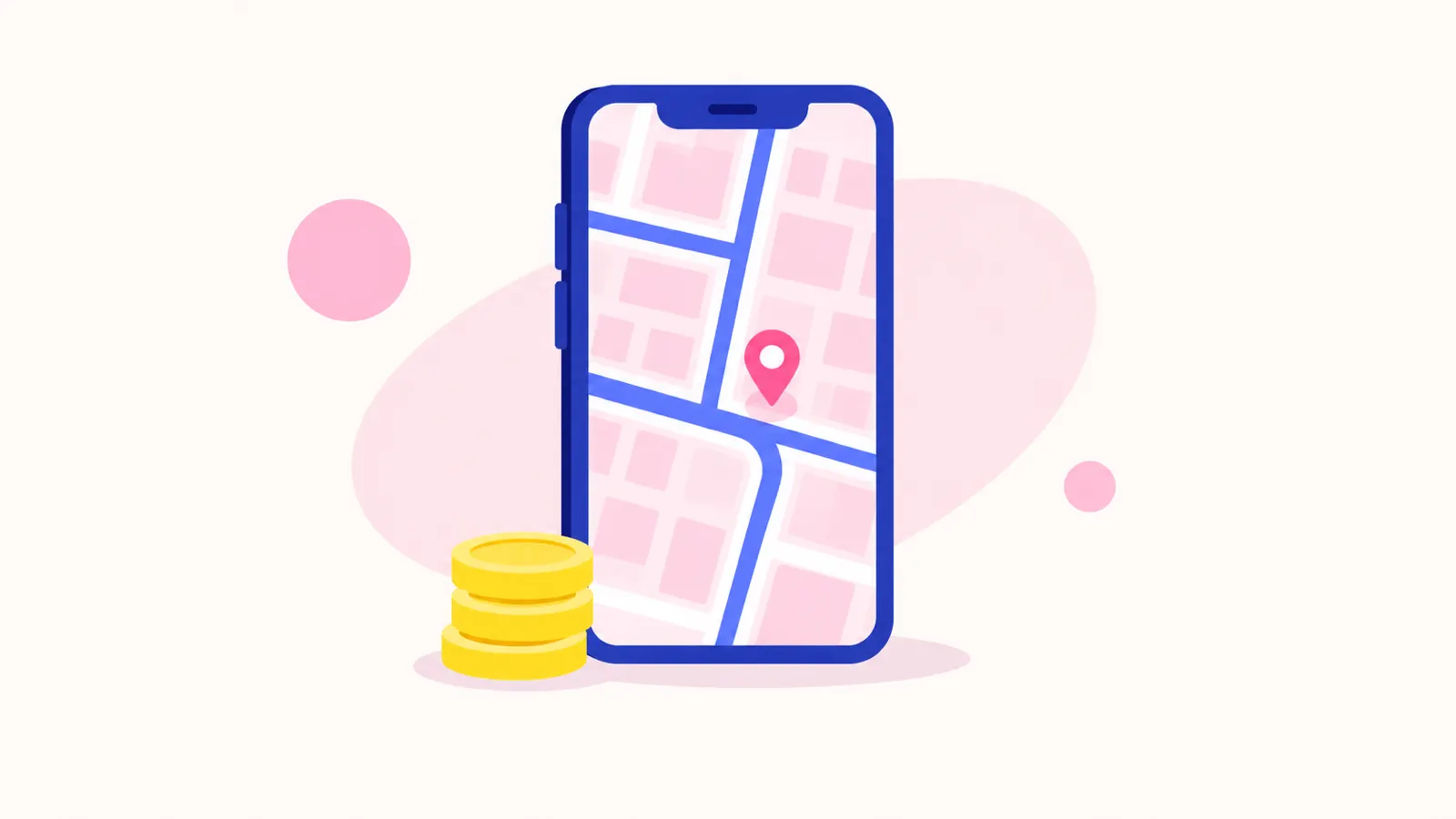 地図を表示したスマートフォンの挿絵。エリアを確かめる場面