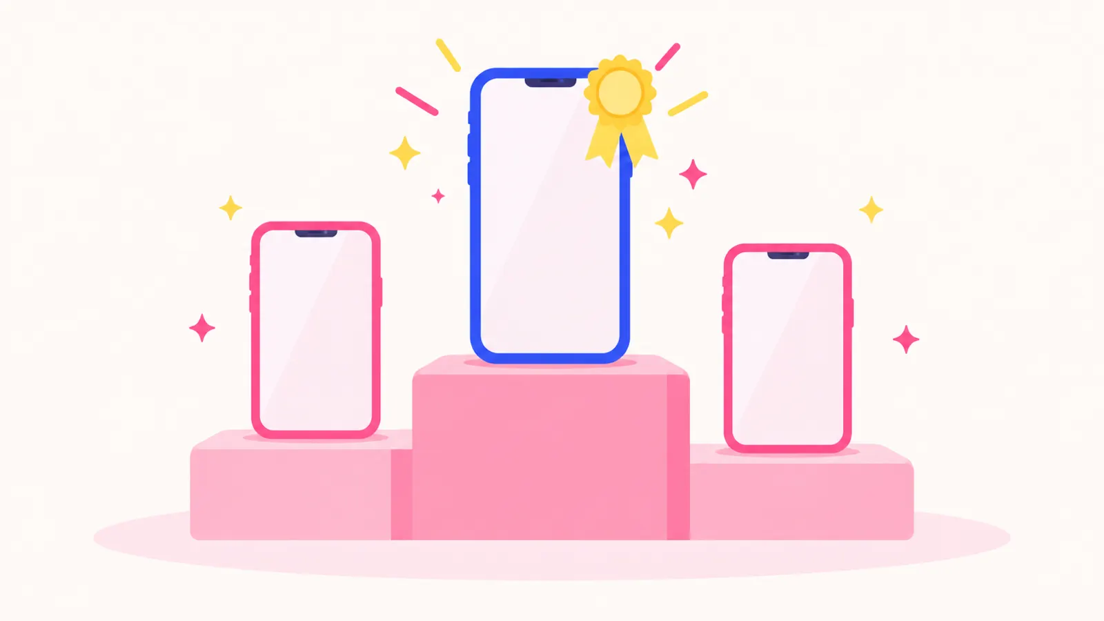 3台のスマートフォンを並べた挿絵。会社を比べる場面
